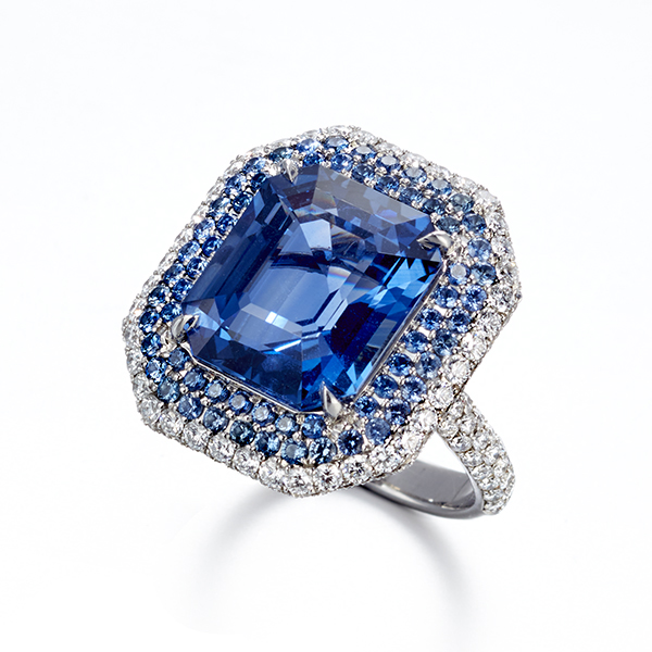 Platinum Blue Sapphire & Diamond Ring